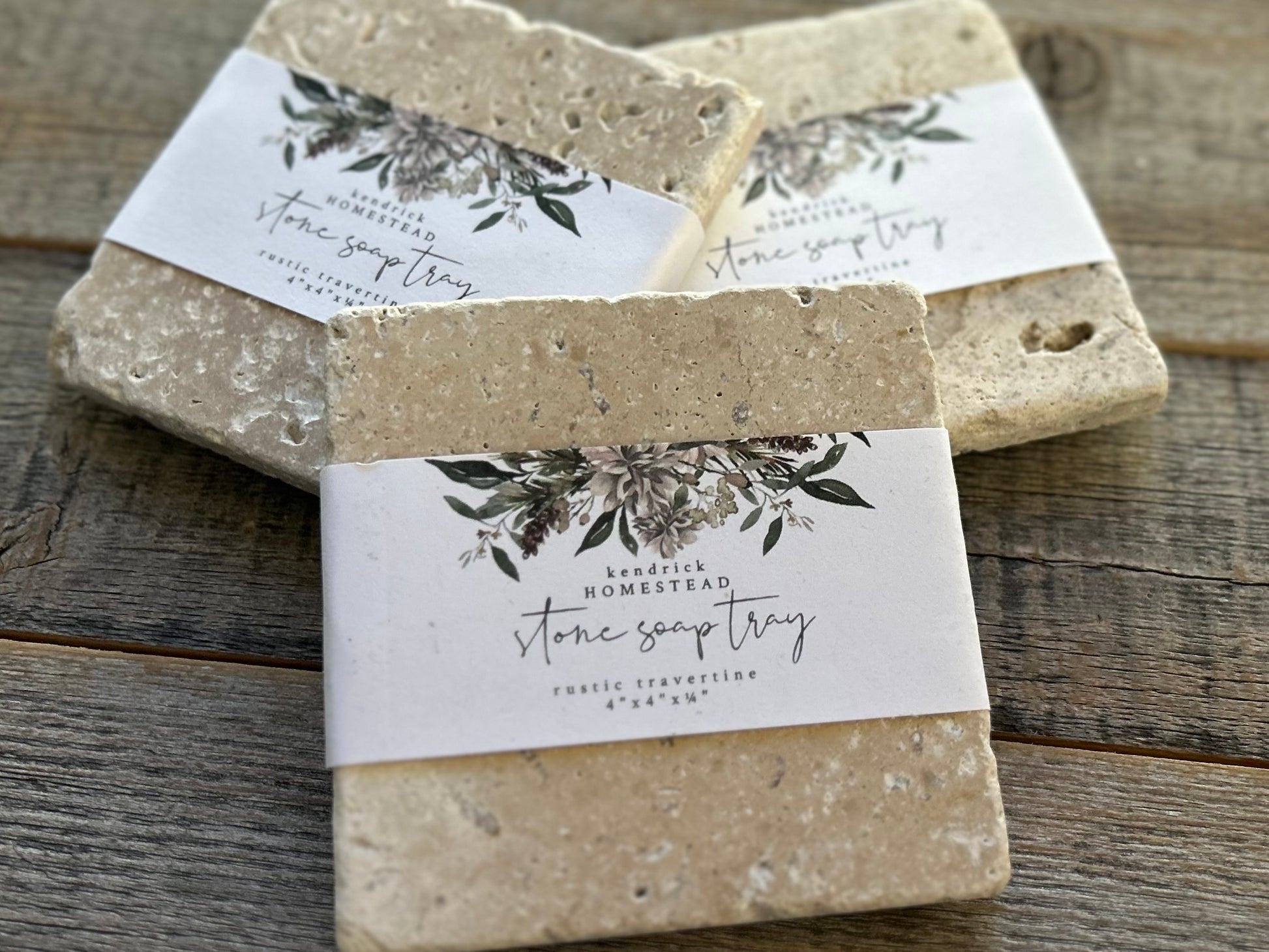 Stone Soap Tray 4"x4", rustic travertine Kendrick Homestead