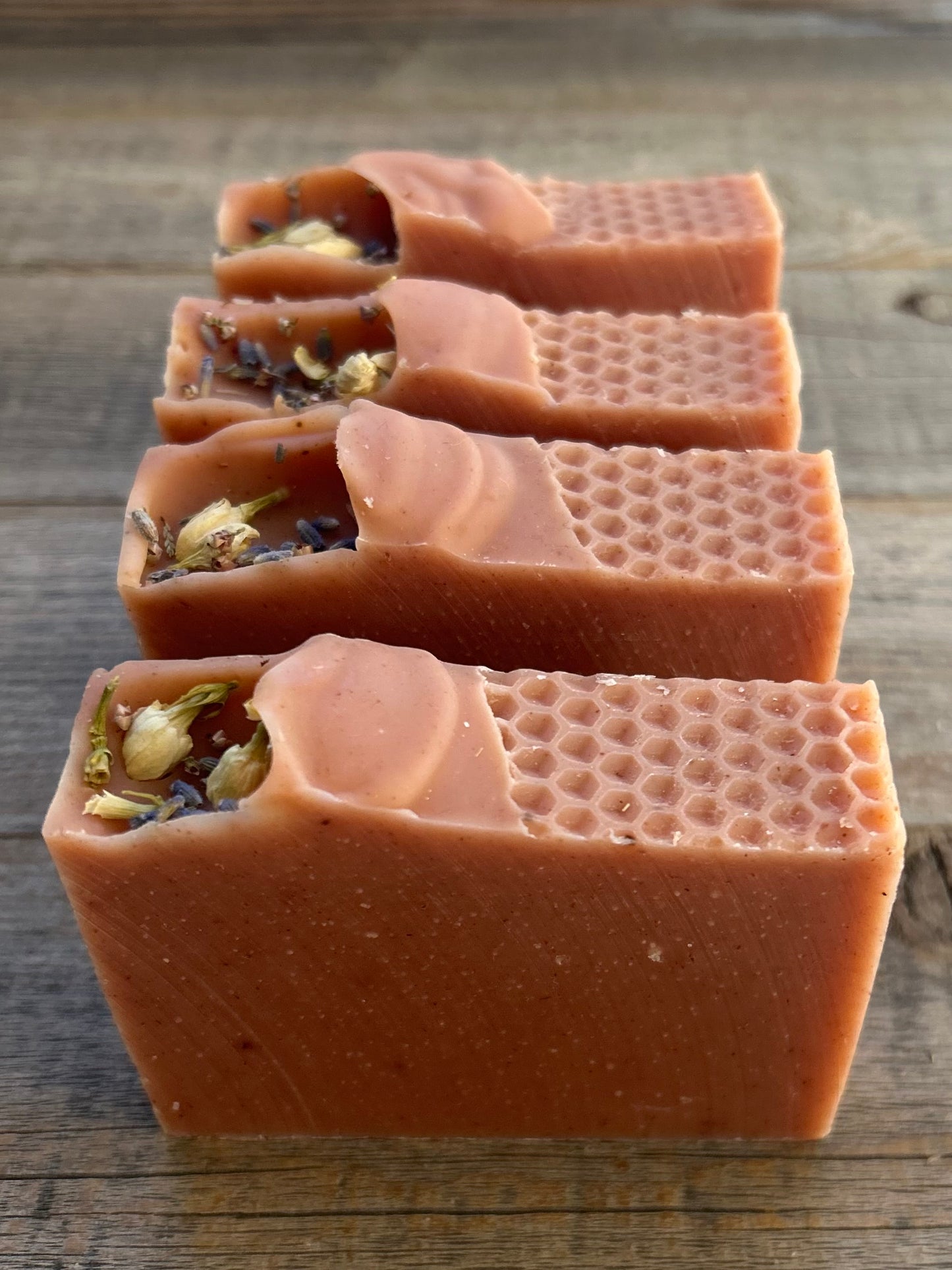 WILDFLOWER HONEY aloe vera soap, orange, lime, litsea cubeba and cedarwood essential oil, madder root, pink clay, Kendrick Homestead