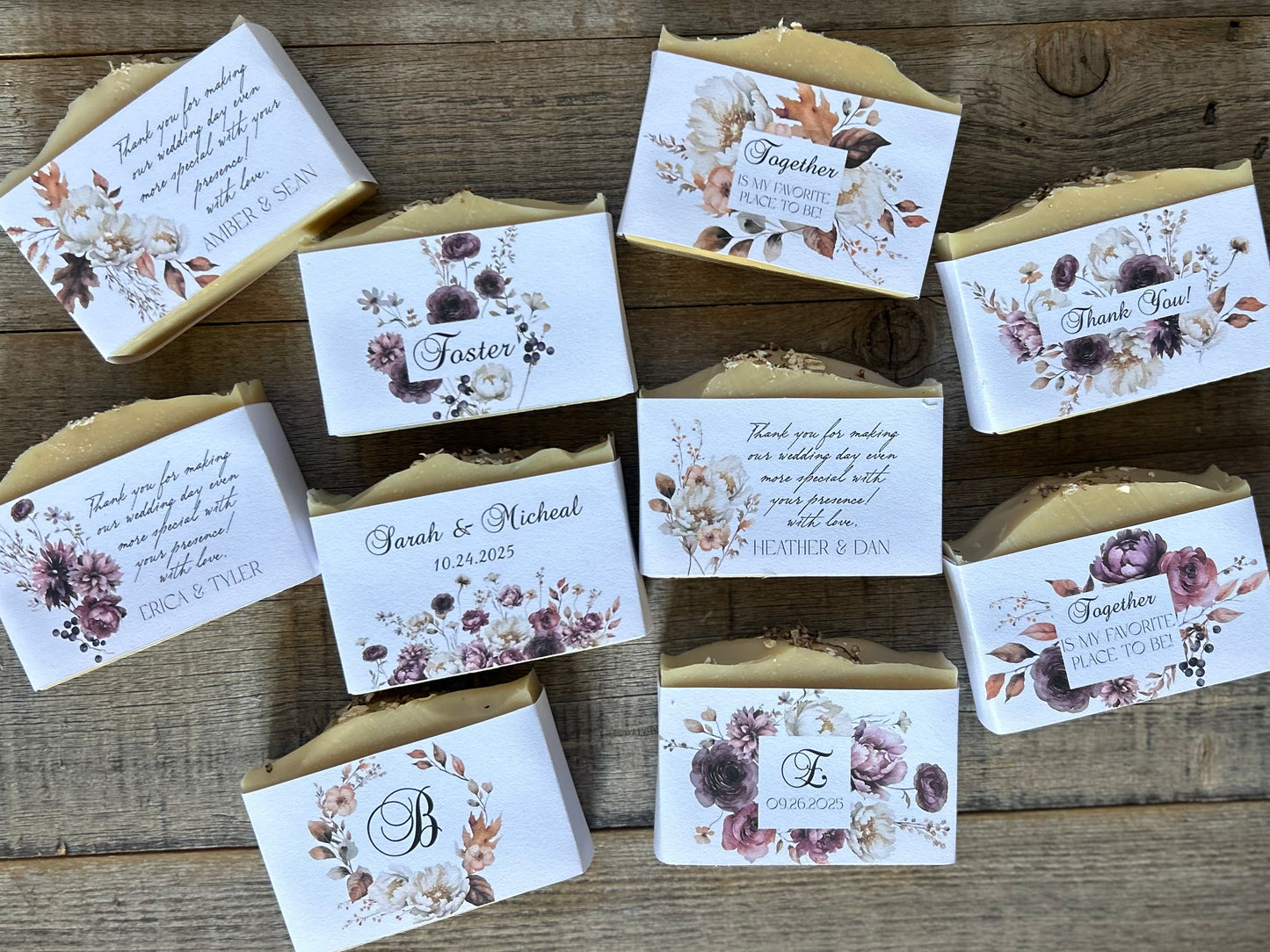 Autumn Bloom, custom wedding soap favors, custom labels, Kendrick Homestead