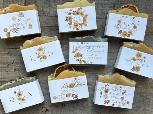 Fall Wildflower, wedding soap favors, custom label, Kendrick Homestead