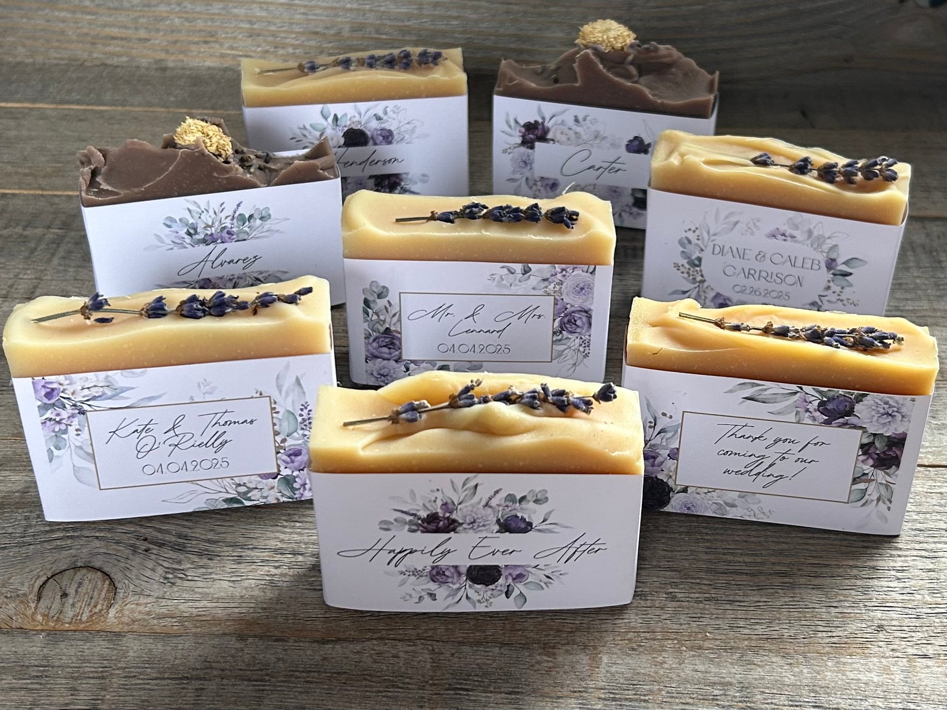 Viola wedding soap favors, custom soap label, Kendrick Homestead