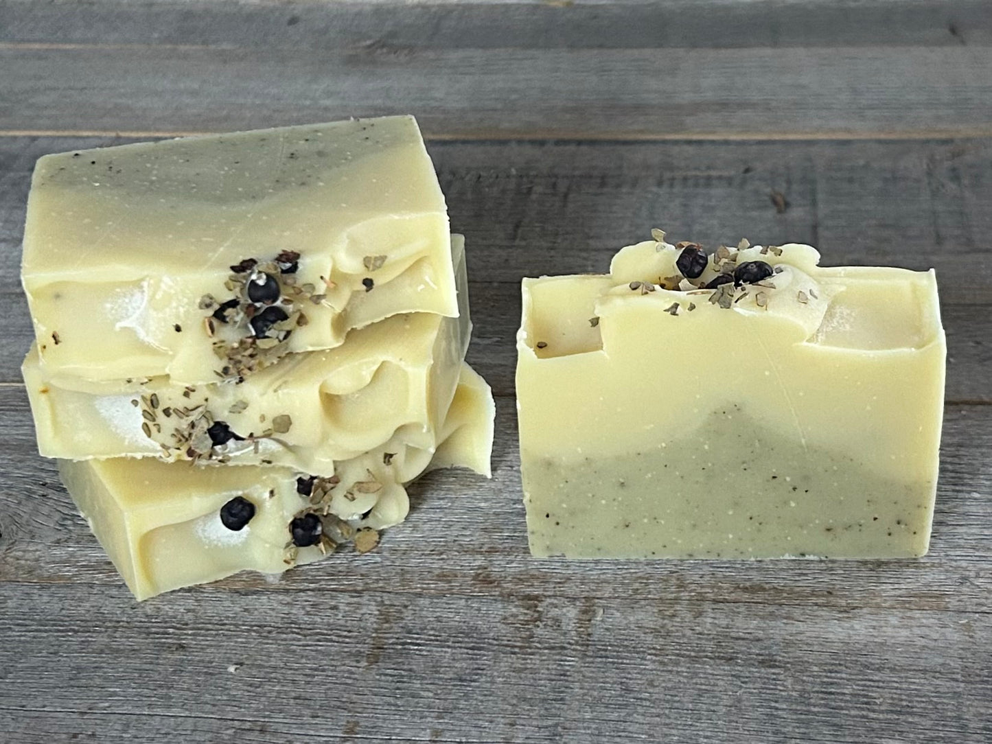 Into The Woods soap is made with a blend of peppermint, spearmint and rosemary essential oil for a refreshing, cooling effect on the skin.&nbsp; One of our personal all time favorite scent blends. This blend will ease your mind and clear your senses. Made with nourishing goat's milk, cocoa butter, avocado oil, kaolin clay, french green clay and ground juniper berries for light exfoliation.
