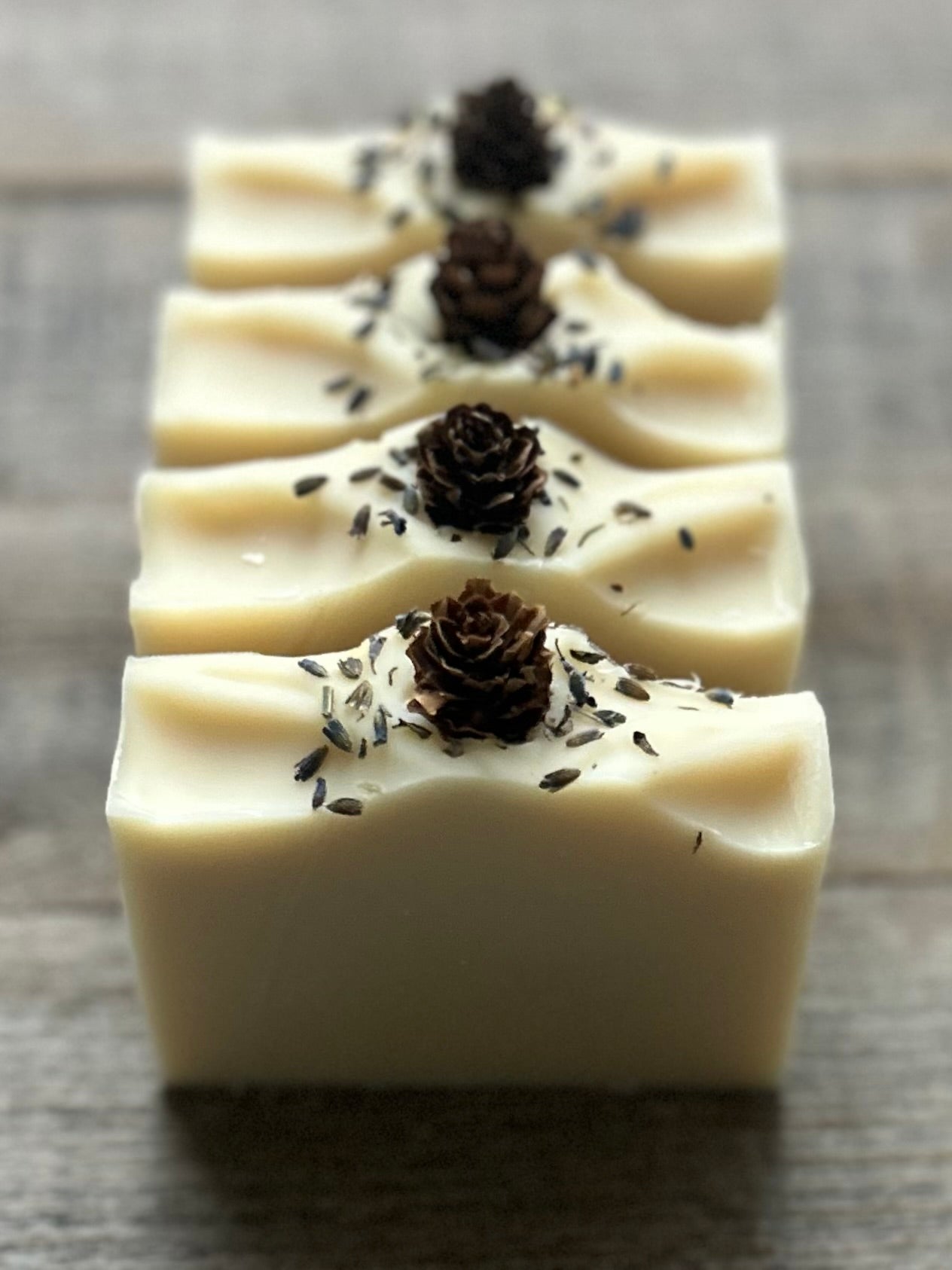 Made with a blend of lavender, peppermint, rosemary and pine needles essential oil to promote a sense of balance and calm. Lavender Pine soap is made with soothing coconut milk, cocoa butter, shea butter, sweet almond oil and caster oil.&nbsp; Beautifully decorated to look like a snowy winter, this blend gently cleanses the skin while relieving tension and easing the mind.

Kendrick Homestead