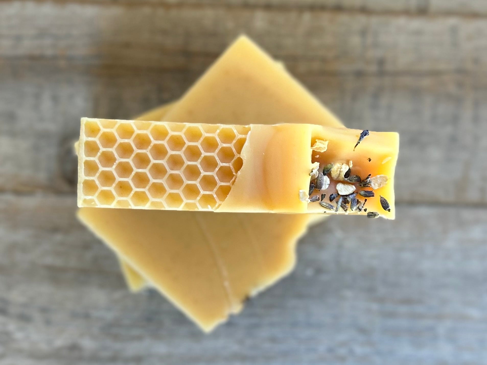 Honey Lemon Goat's milk soap, raw honey, colloidal oatmeal, lemon, litsea cubeba, lavender and benzoin essential oil, Kendrick Homestead