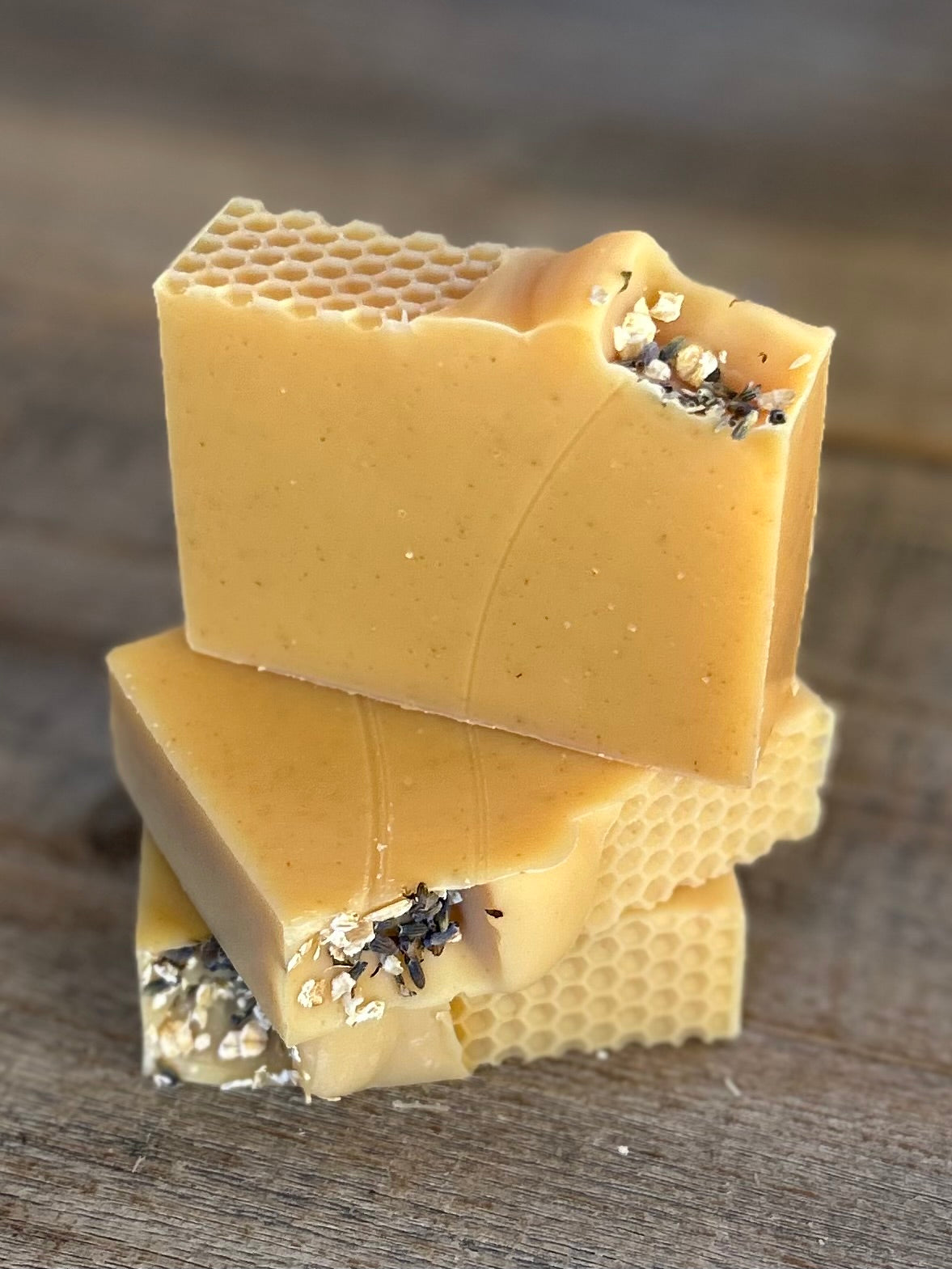Honey Lemon Goat's milk soap, raw honey, colloidal oatmeal, lemon, litsea cubeba, lavender and benzoin essential oil, Kendrick Homestead