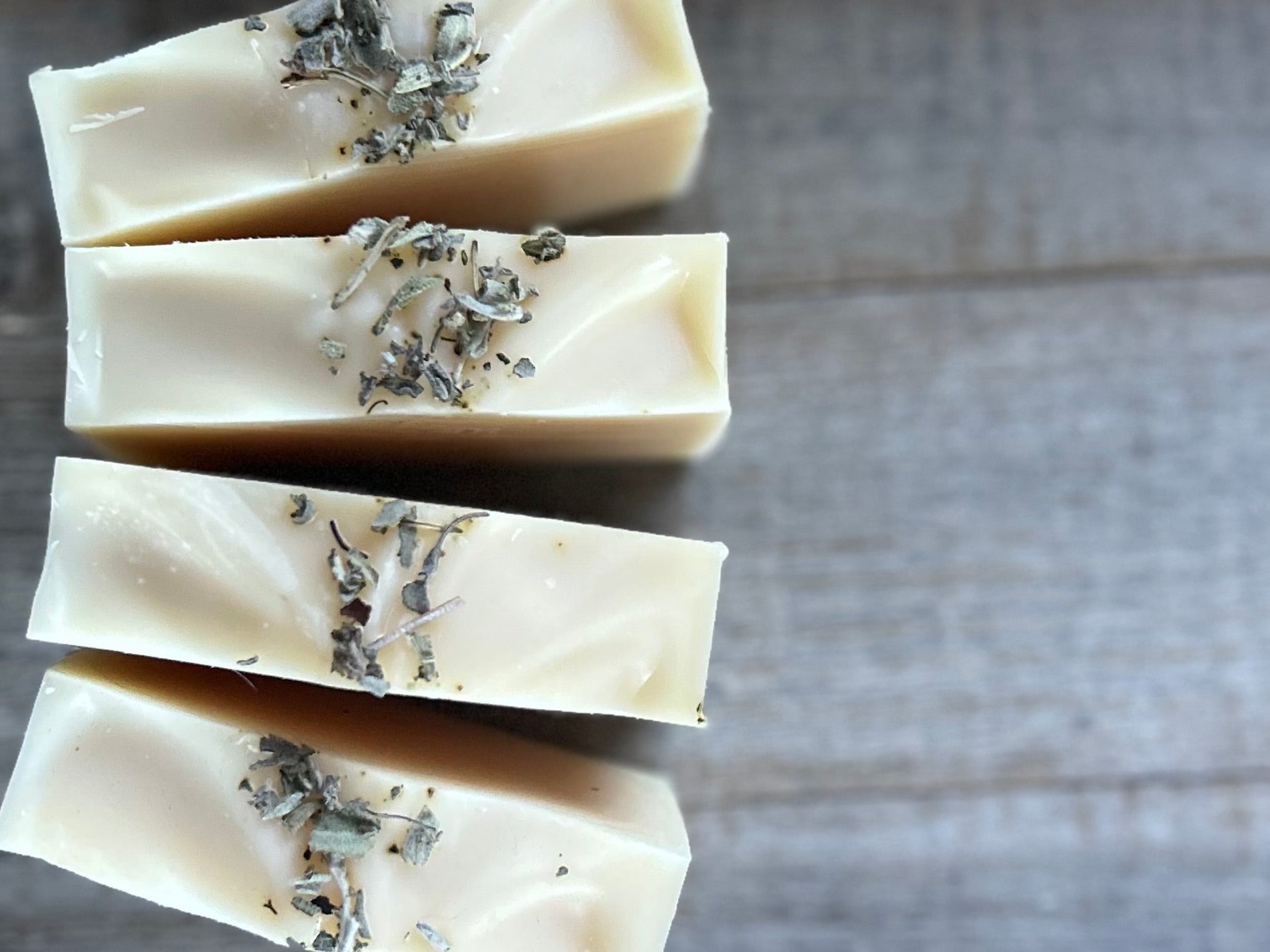 Lavender and White Sage Soap. Let the worries of the day slide away with the help of this relaxing herbal blend of white sage, lavender and cedarwood. Lavender &  White Sage soap is made with nourishing goat's milk, olive oil, coconut oil, cocoa butter, shea butter, sweet almond oil, castor oil, kaolin clay and dried white sage.  Kendrick Homestead