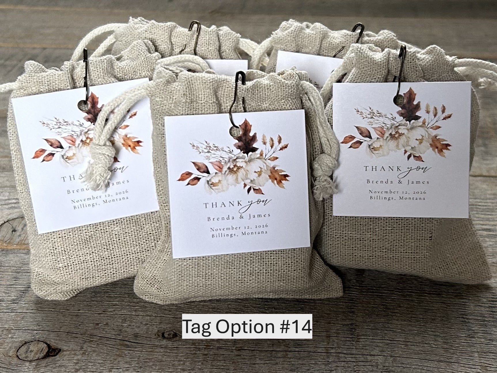 Wedding Favors soap in muslin bag with custom tag, Kendrick Homestead