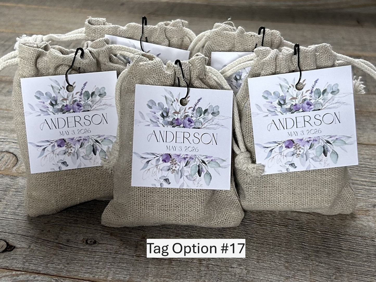 Wedding Favors soap in muslin bag with custom tag, Kendrick Homestead