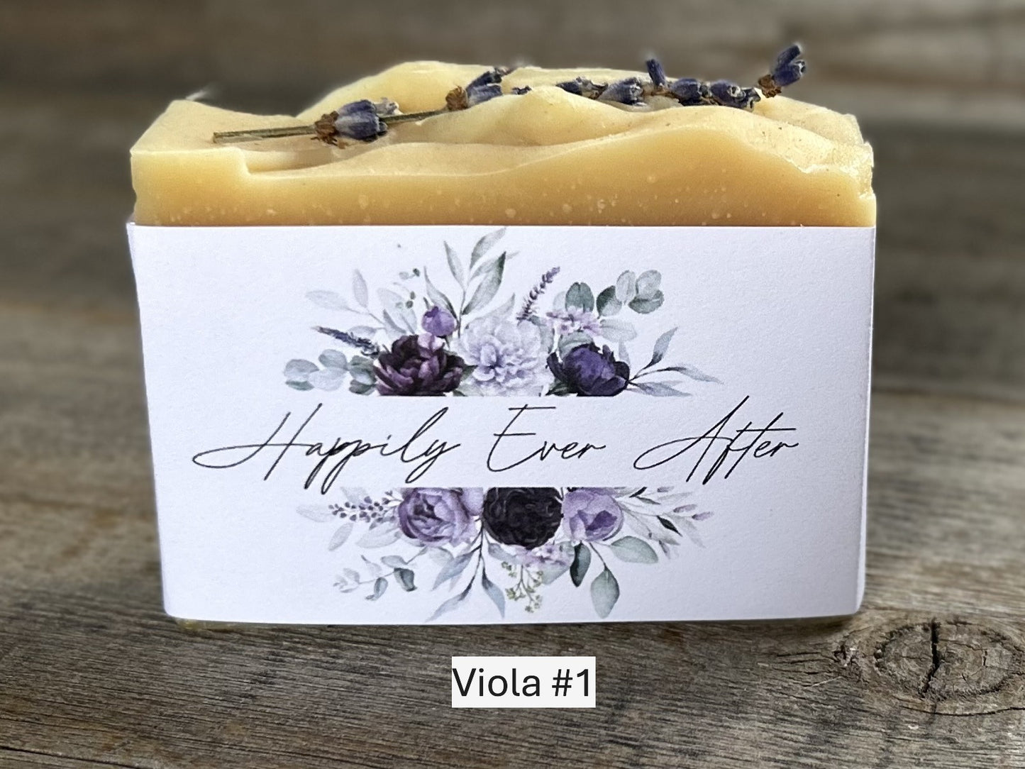 Viola wedding soap favors, custom soap label, Kendrick Homestead