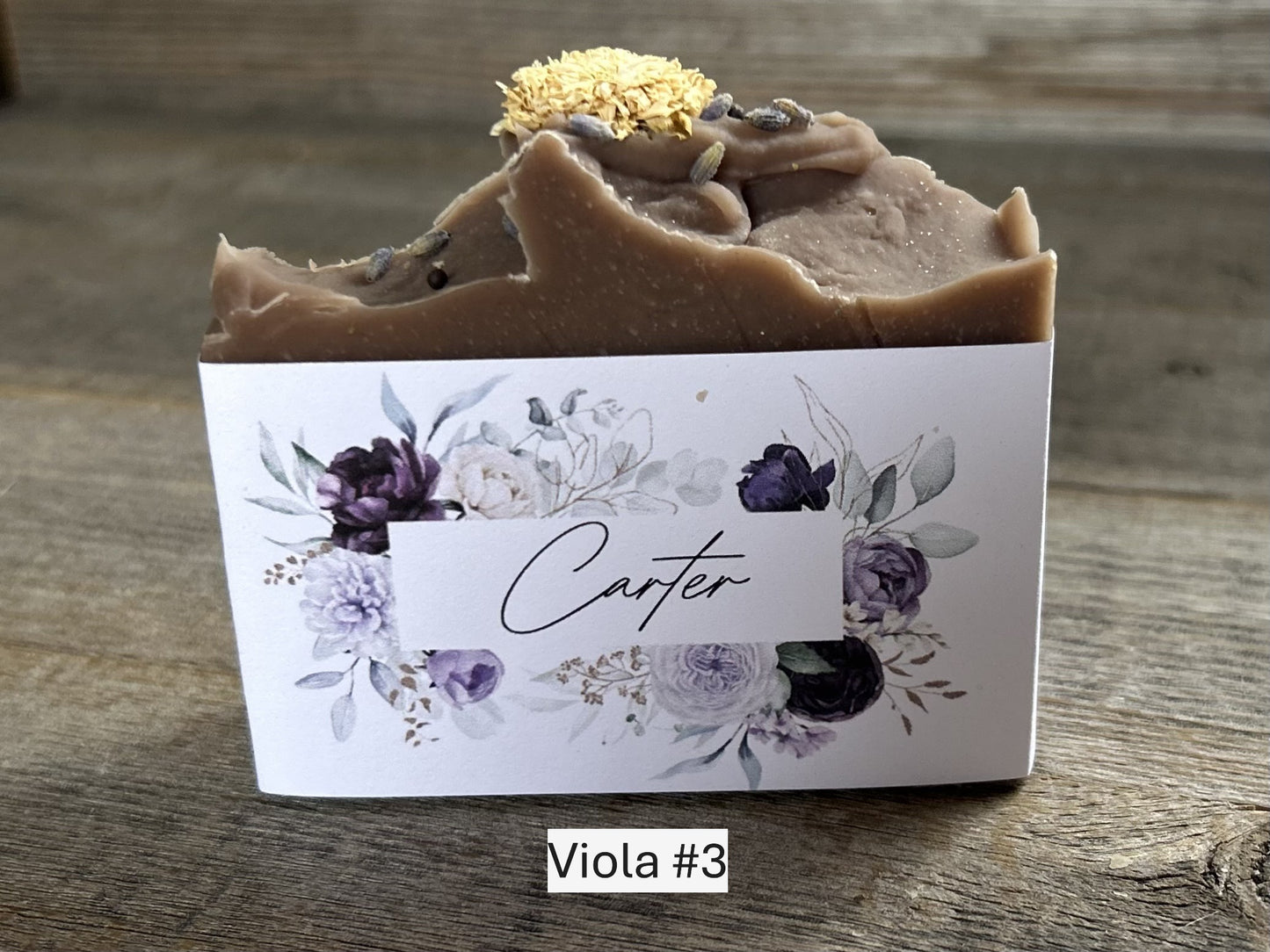 Viola wedding soap favors, custom soap label, Kendrick Homestead