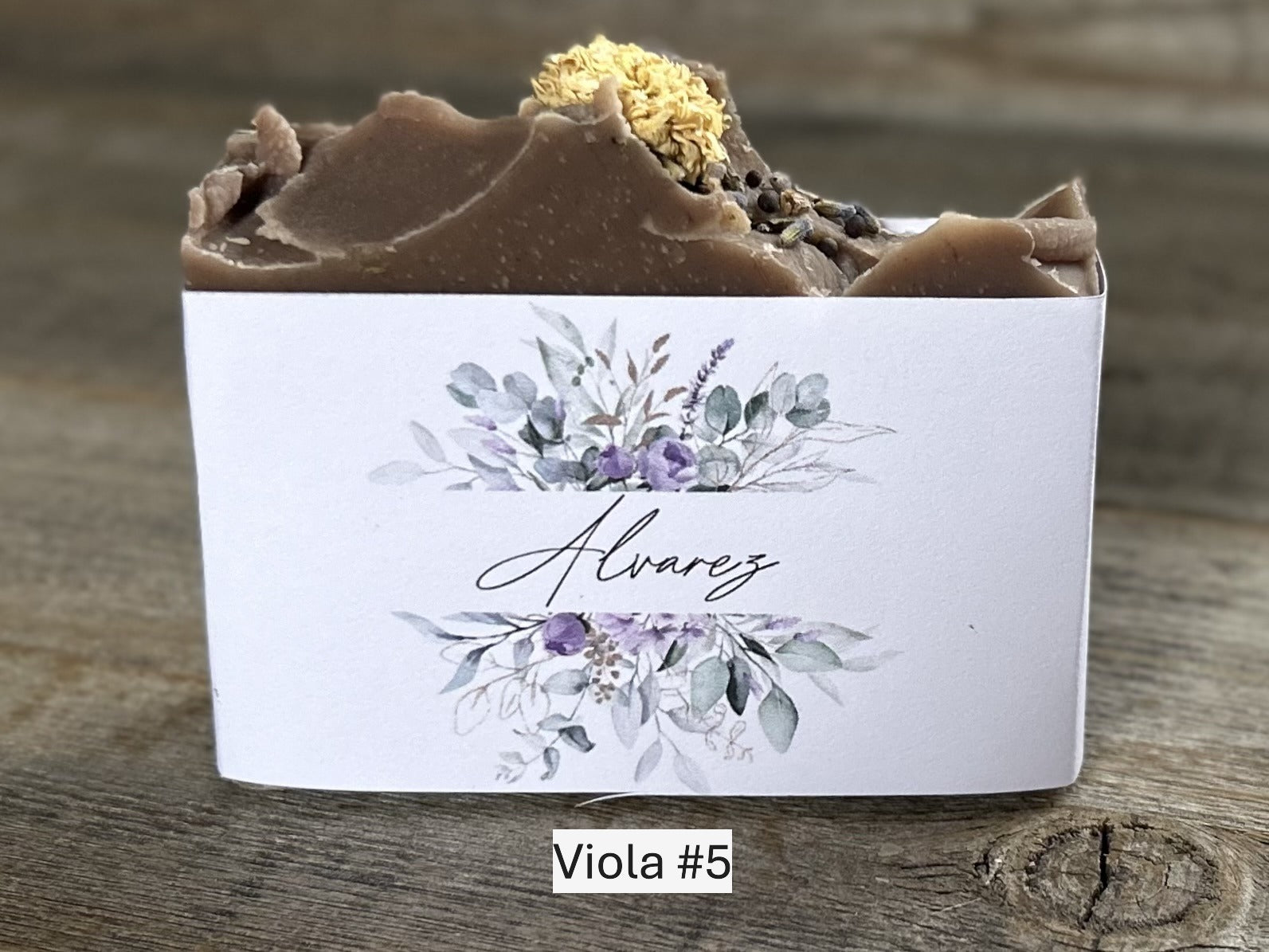 Viola wedding soap favors, custom soap label, Kendrick Homestead