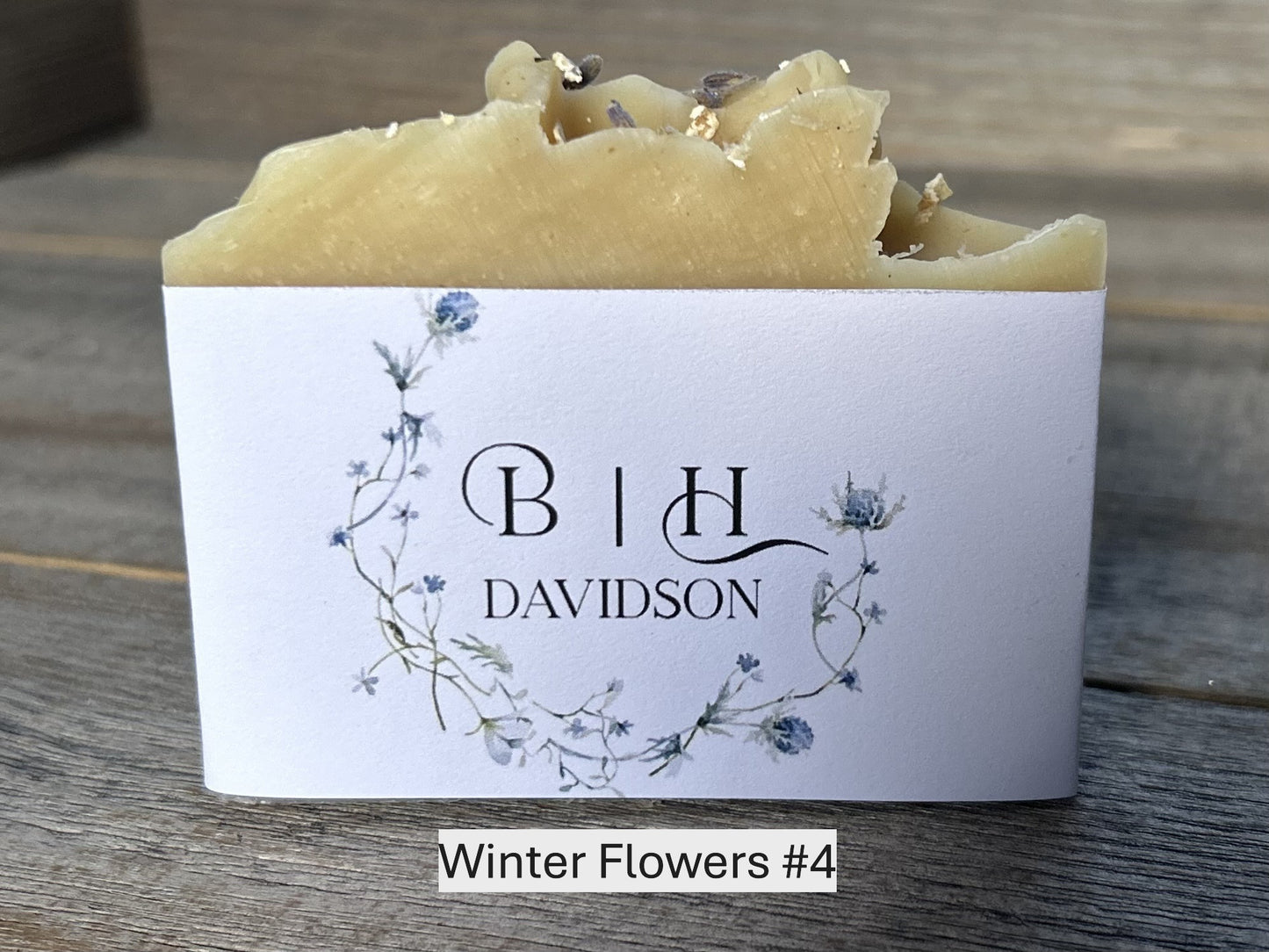 Winter Flowers wedding soap favors, custom soap label, Kendrick Homestead