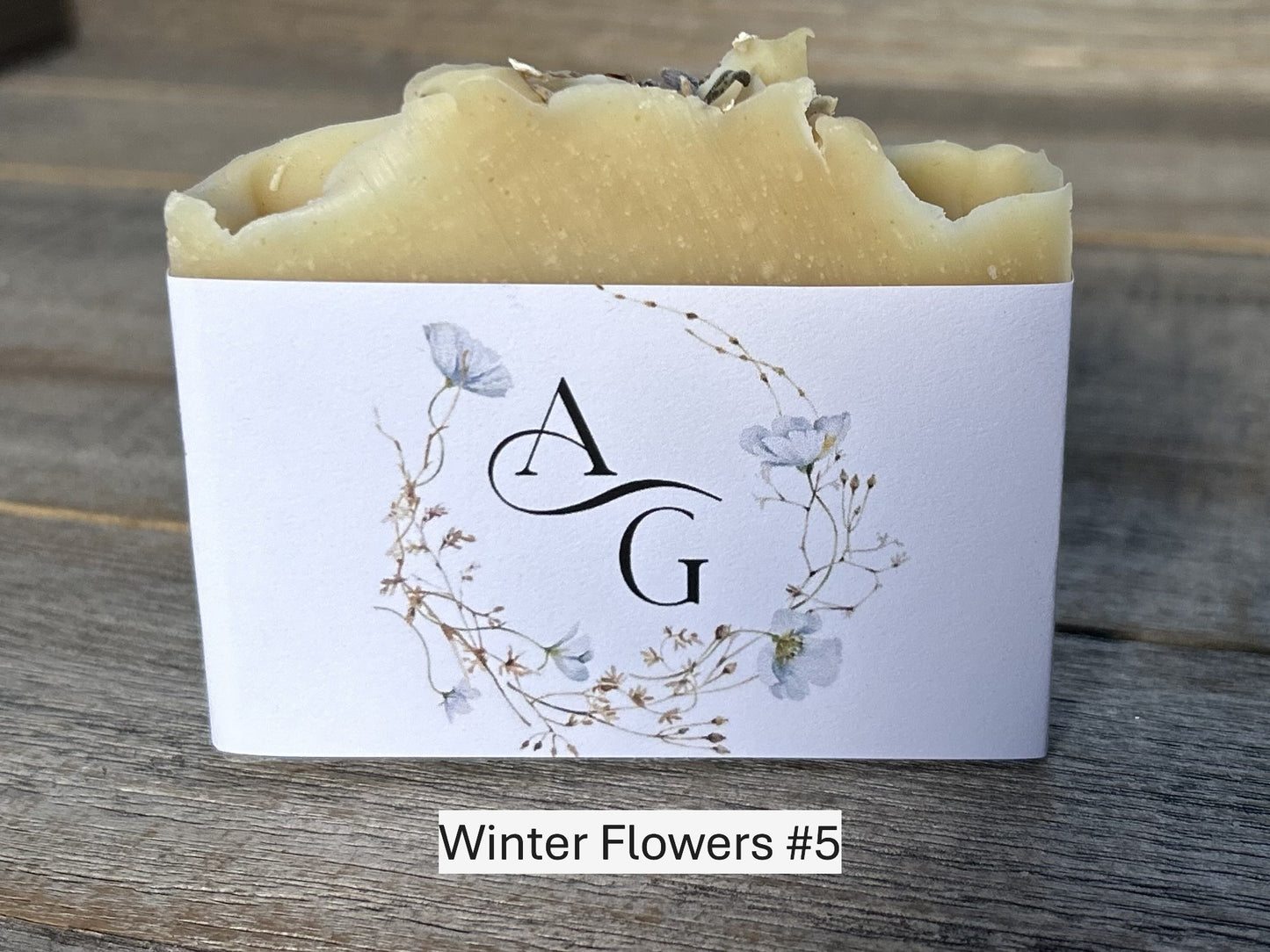 Winter Flowers wedding soap favors, custom soap label, Kendrick Homestead