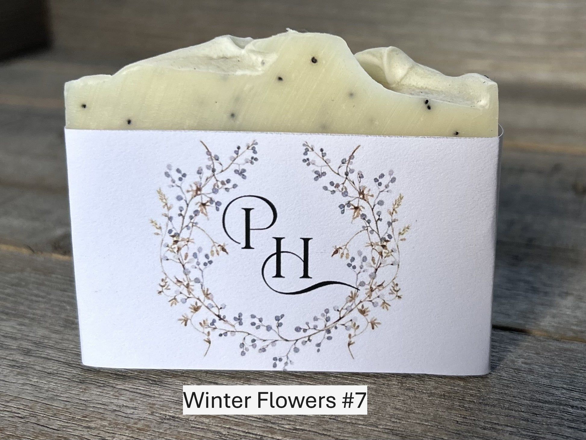 Winter Flowers wedding soap favors, custom soap label, Kendrick Homestead