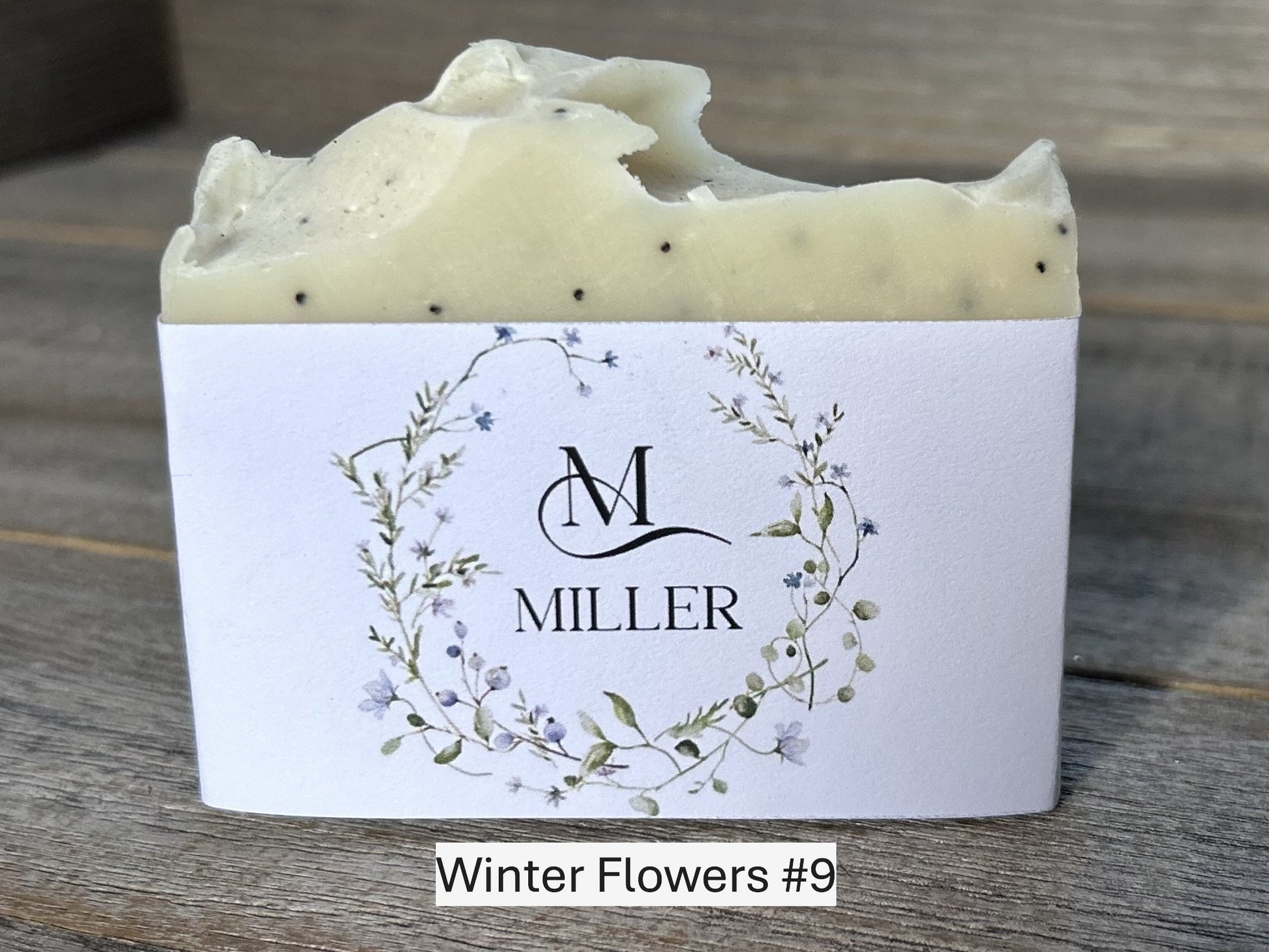 Winter Flowers wedding soap favors, custom soap label, Kendrick Homestead