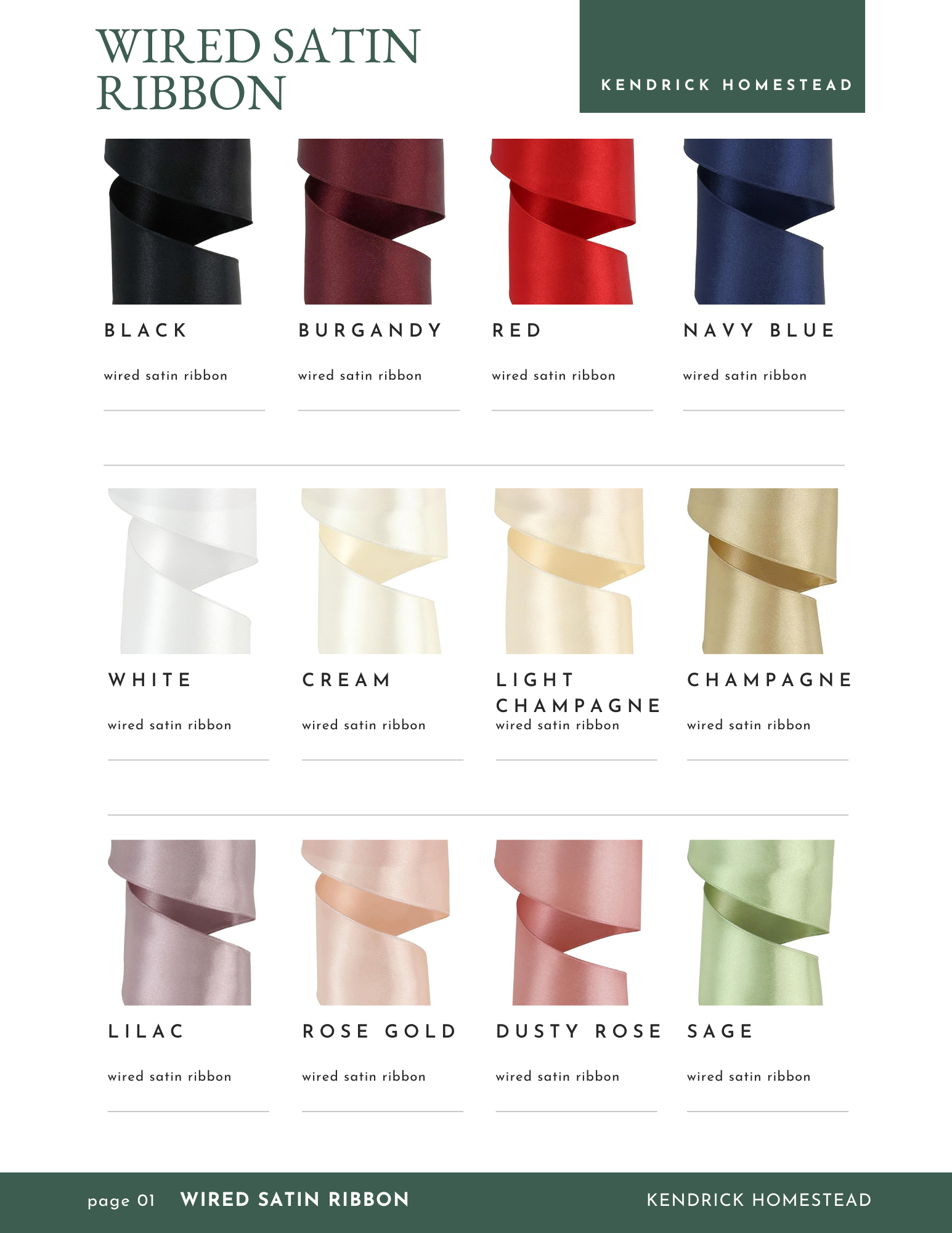 Wired Satin Ribbon choices